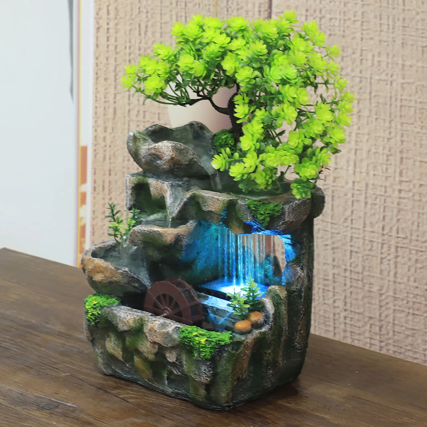 Indoor Room Fountain Waterfall Desktop Decor With Color Changing LED Lighting