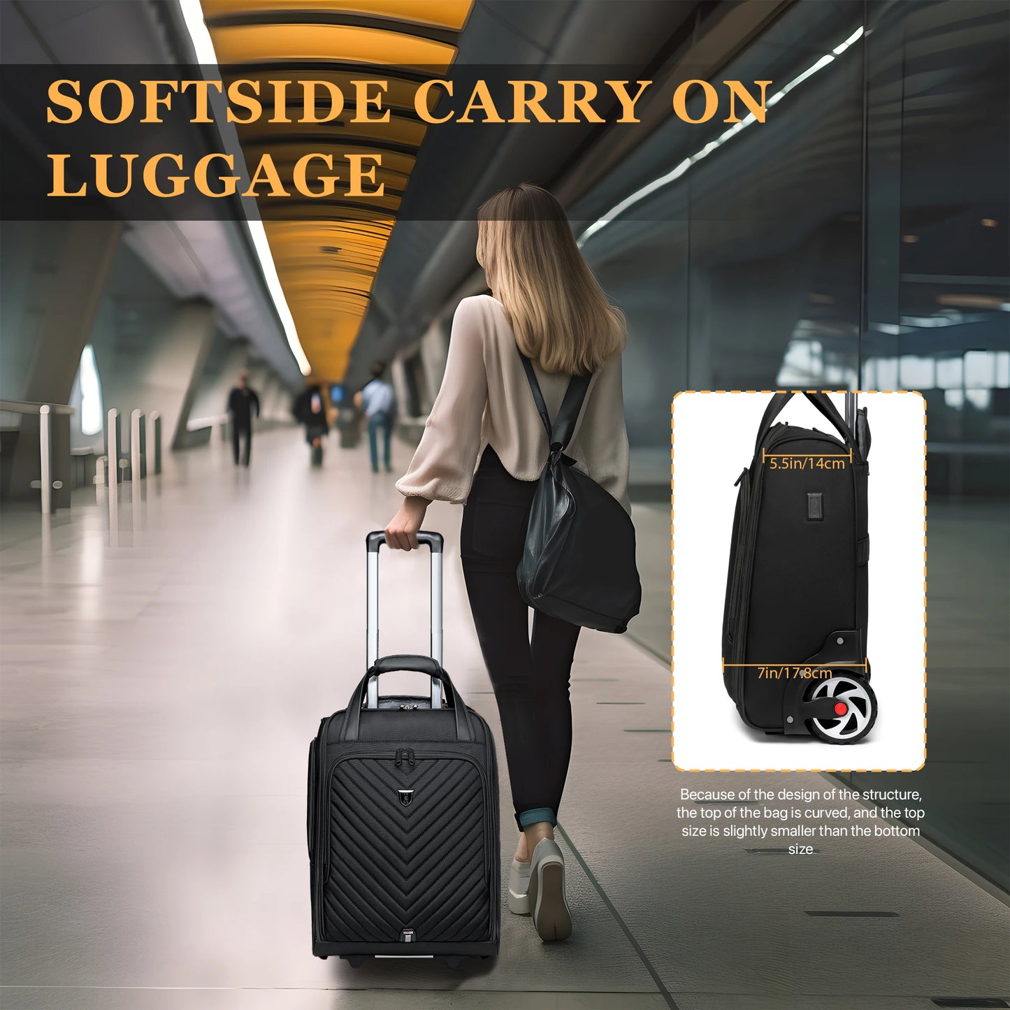 RUCYENCN Laptop Carry On Rolling Luggage Bag With Wheels