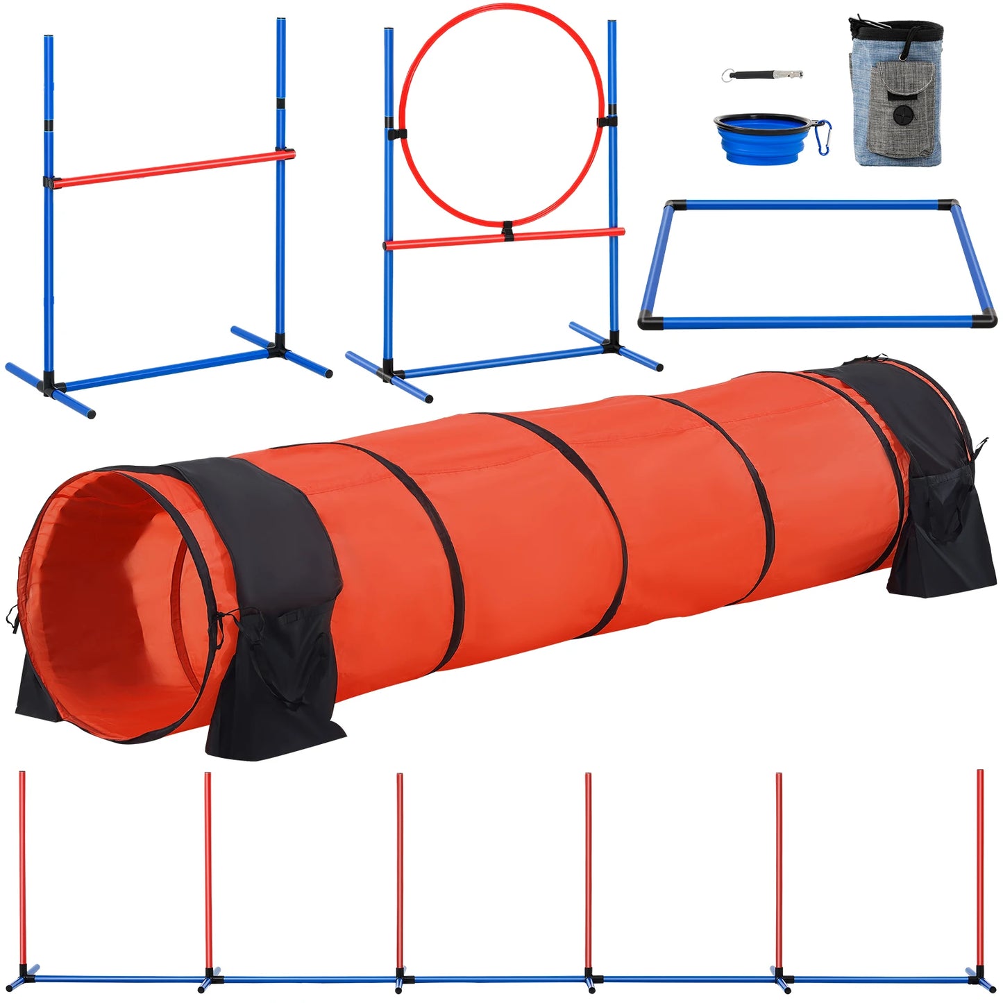 Dog Agility Training Equipment 5-Piece Set With Adjustable Hurdles Tunnel