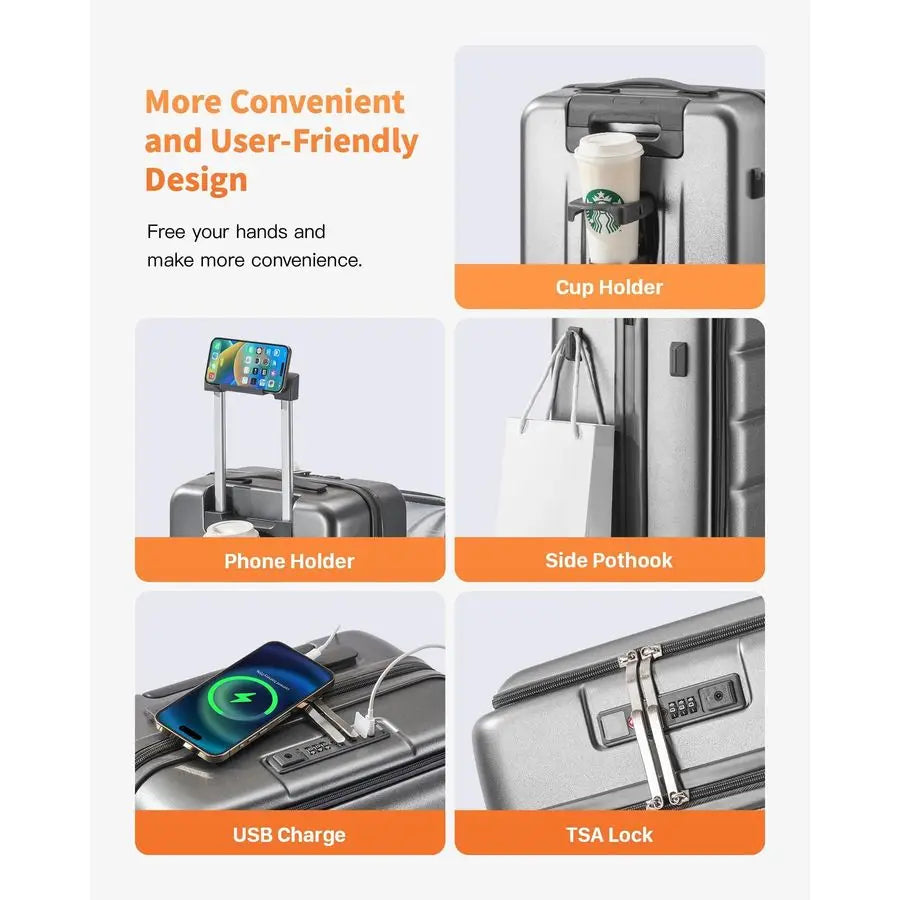 XMSJ Carry On Luggage Hardside Travel Case Front Pocket