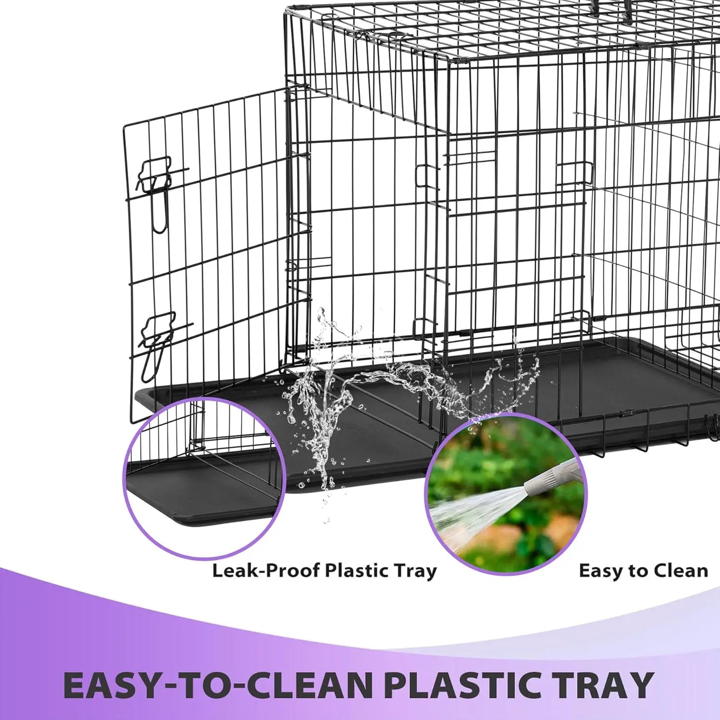 BestPet Dog Crate Foldable Metal Kennel With Double Doors And Leakproof Tray