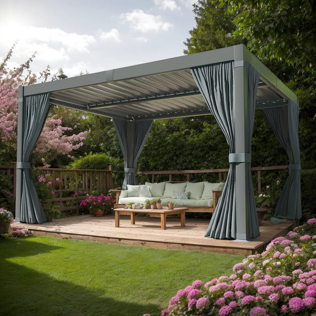 VIWAT Louvered Pergola Aluminum Frame Gazebo With Waterproof Roof
