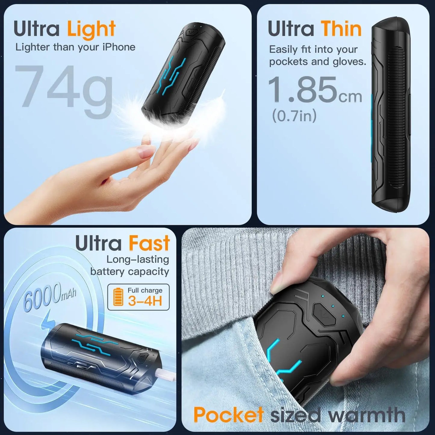 Rechargeable USB Hand Warmer 2 Pack Portable Pocket Heater