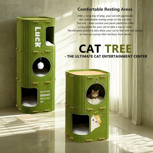 NONECN Three Story Felt Cat Tree With Scratching Posts Cave