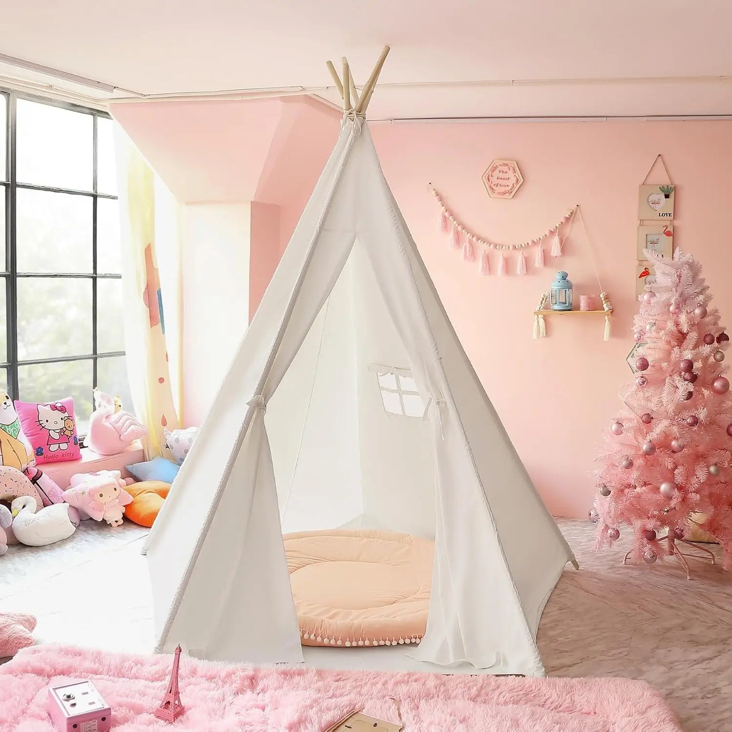 Kids Teepee Play Tent Indoor Canvas With Storage Bag