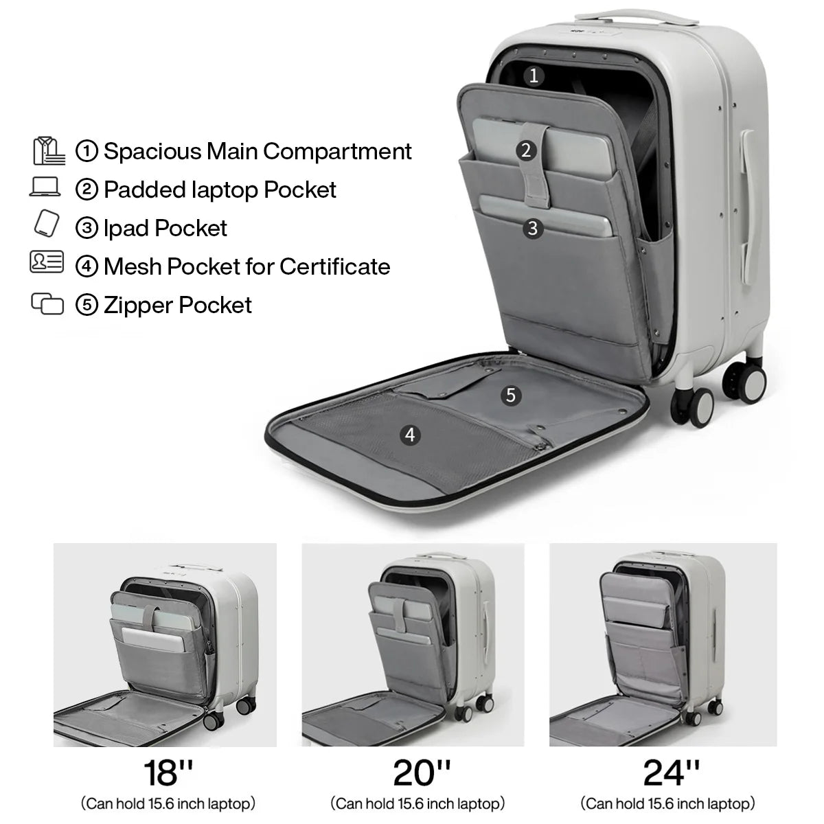 Mixi Aluminum Frame Suitcase Carry On Rolling Luggage M9260