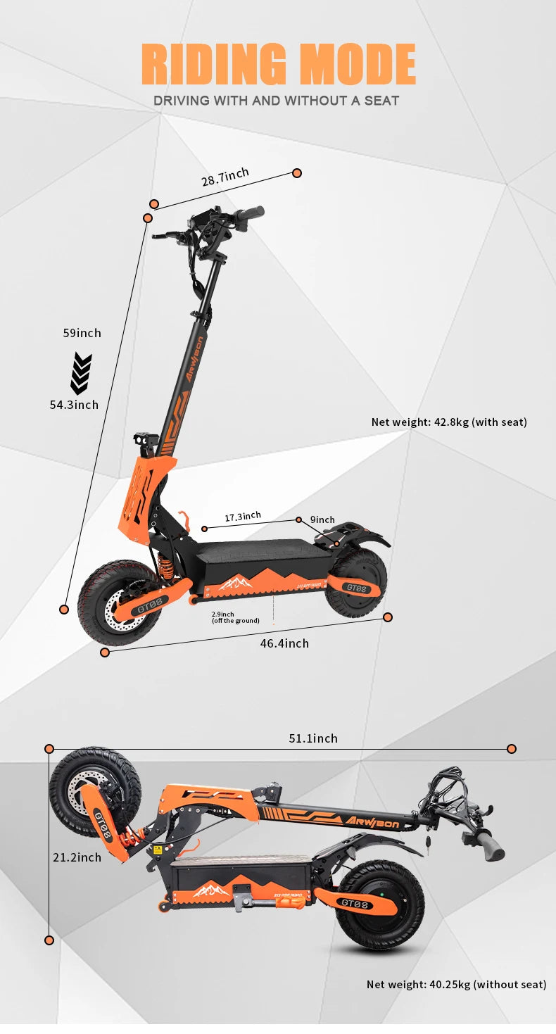 Arwibon 5600W Dual Motor Electric Scooter Top Speed 46 MPH