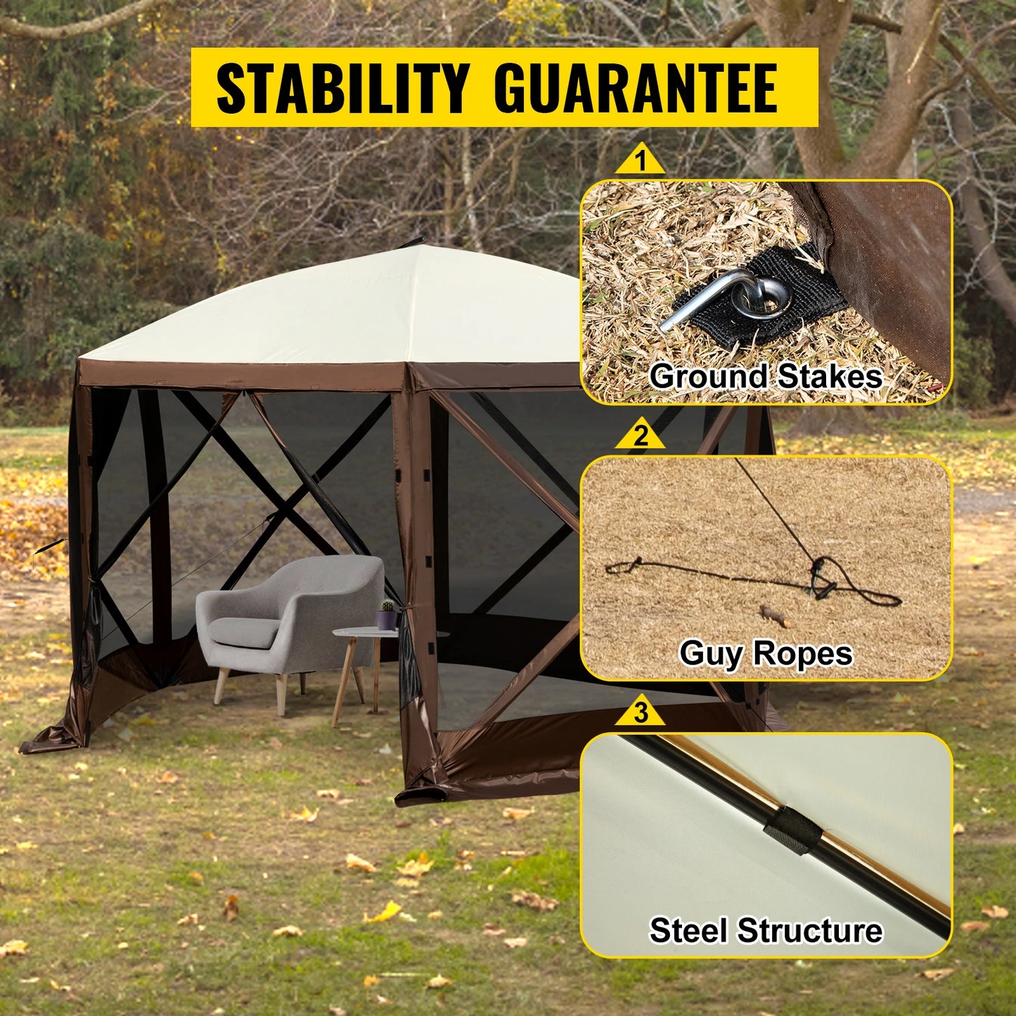 SucceBuy Pop Up Camping Gazebo Shelter Six Sided Sunshade Tent