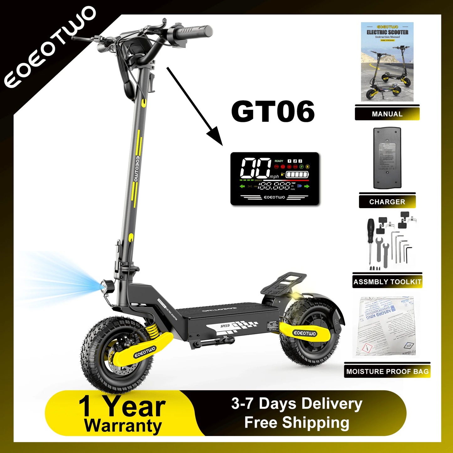 EOEOTWO GT06 Electric Scooter 30MPH 1200W Dual Suspension