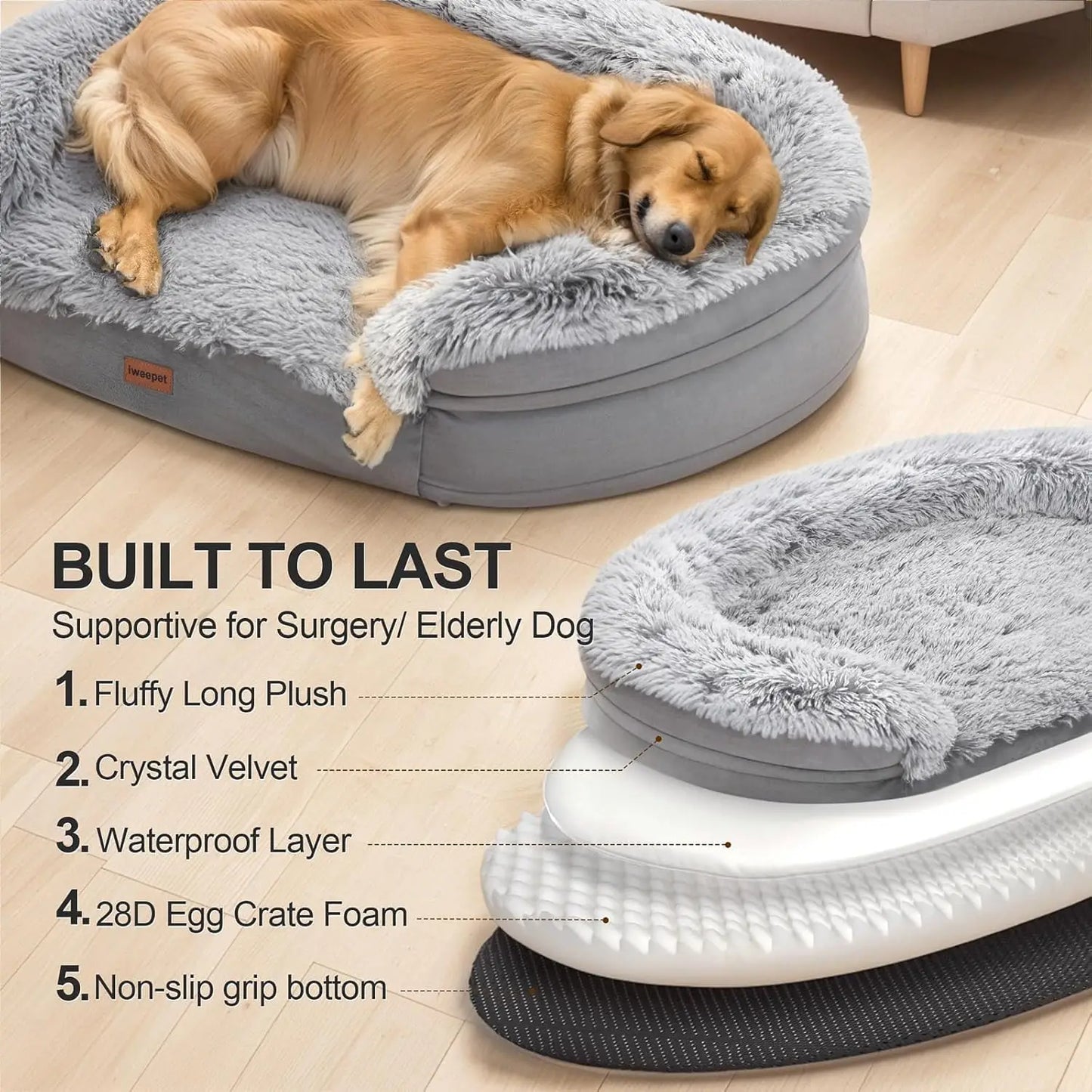 XMSJ Orthopedic Dog Bed With Egg Crate Foam And Support