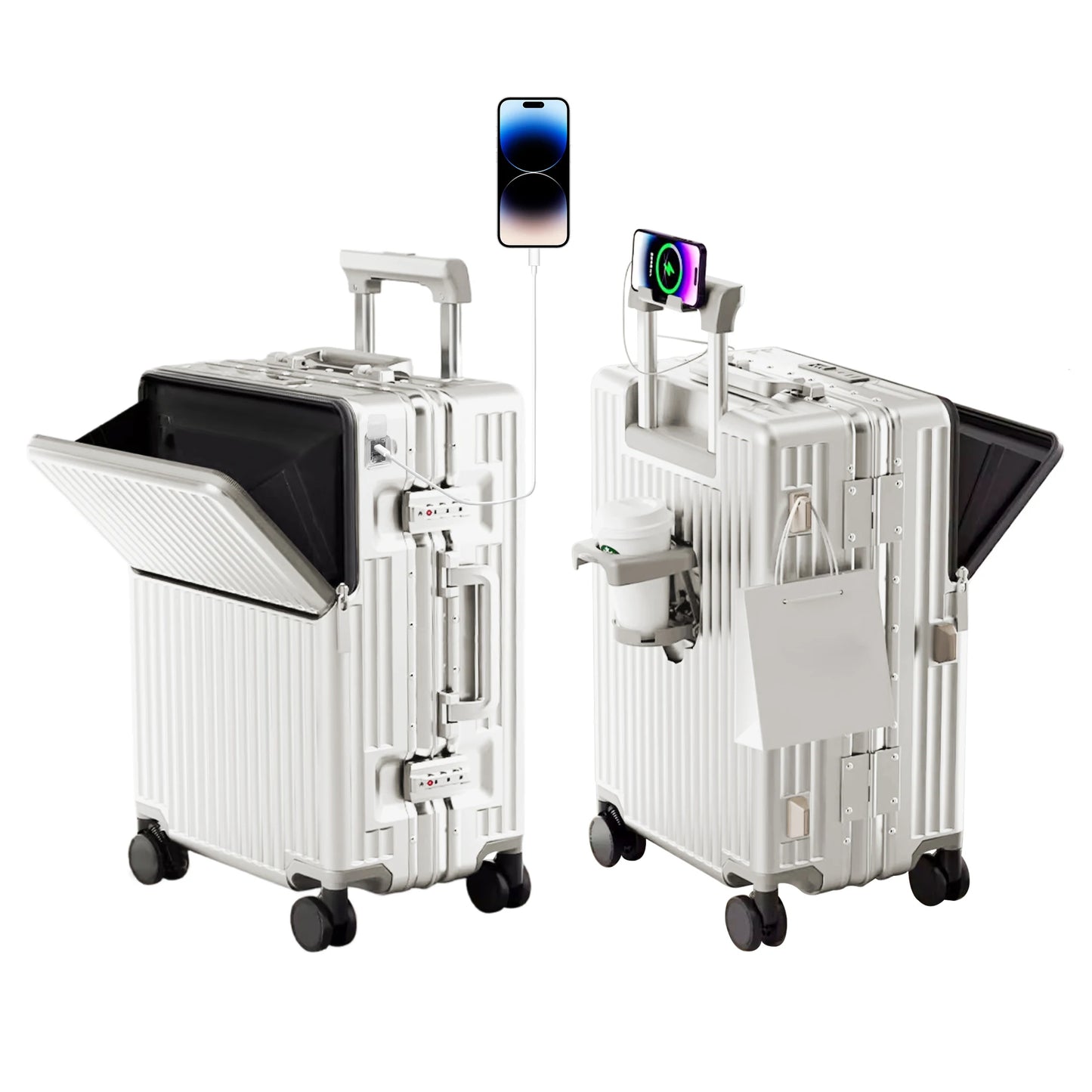 AIWEINY Lightweight Aluminum Frame Suitcase With 360 Wheels TSA Lock