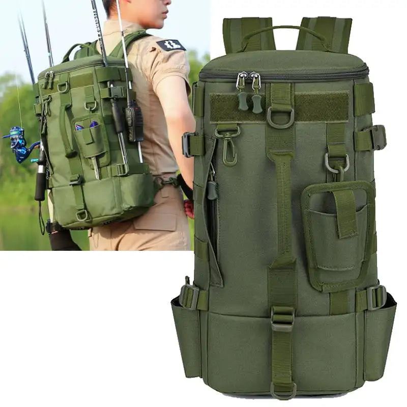 Scione Tactical Fishing Backpack With Rod Holders And Storage