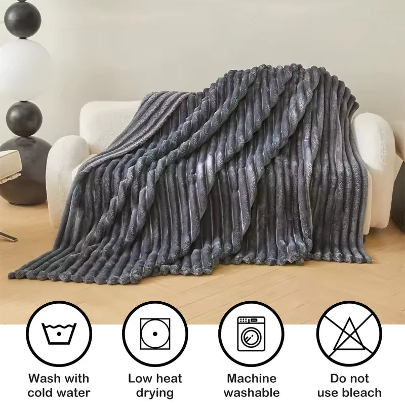 Soft 250GSM Polyester Striped Throw Blanket for Bed and Nap