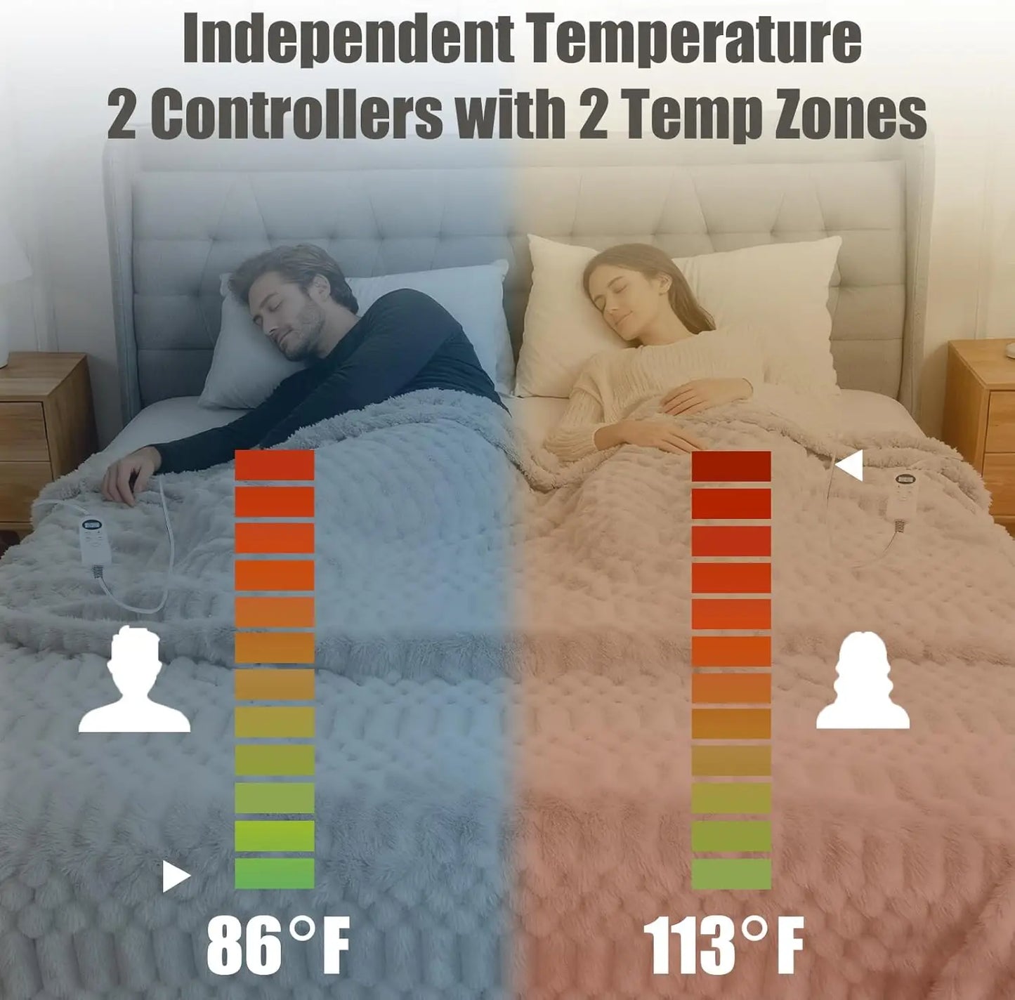 Electric Heated Blanket With Dual Controllers, 12 Heat Levels, ETL Certified