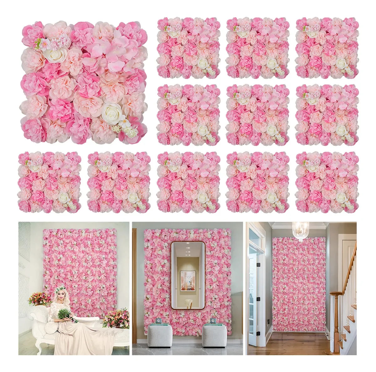 RUEESEECN 12 Pieces Flower Wall Backdrop 3D Rose Panels