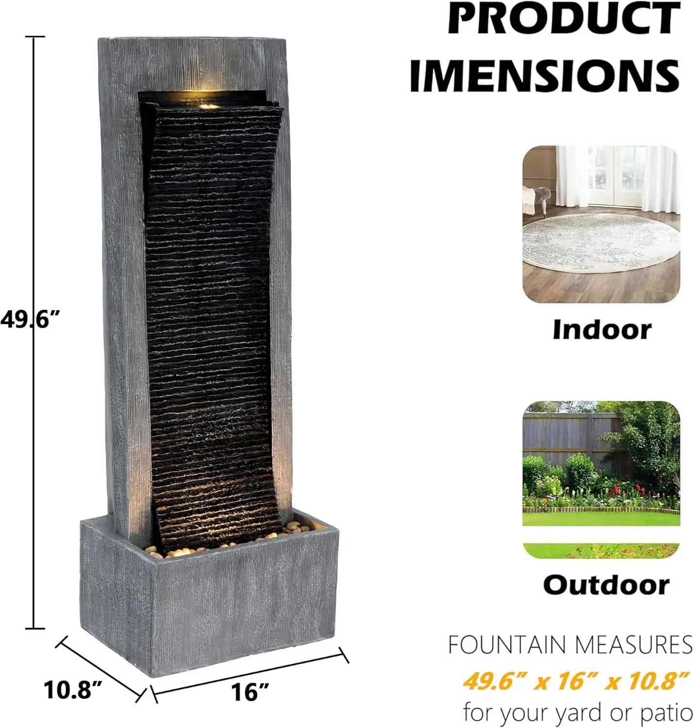 Titimom 7-Tier Cascading Rock Water Fountain With Lights For Garden