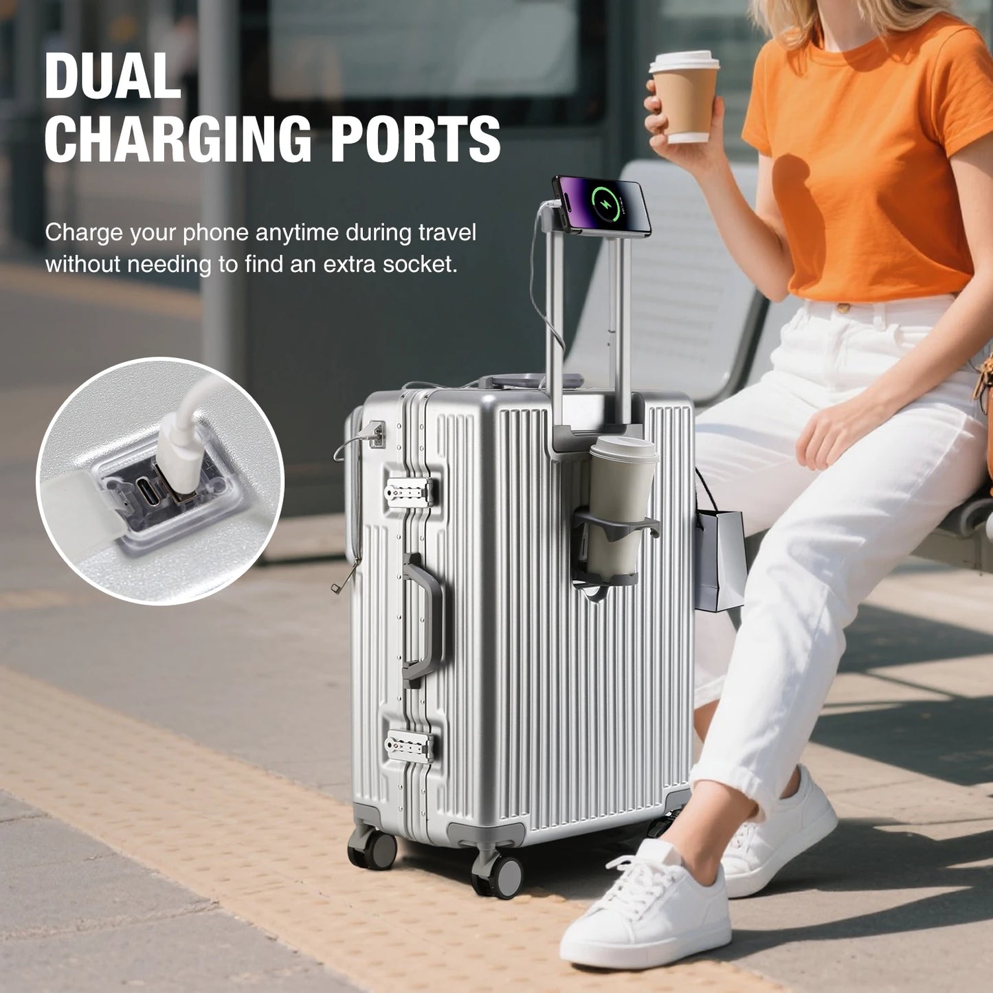 AIWEINY Lightweight Aluminum Frame Suitcase With 360 Wheels TSA Lock