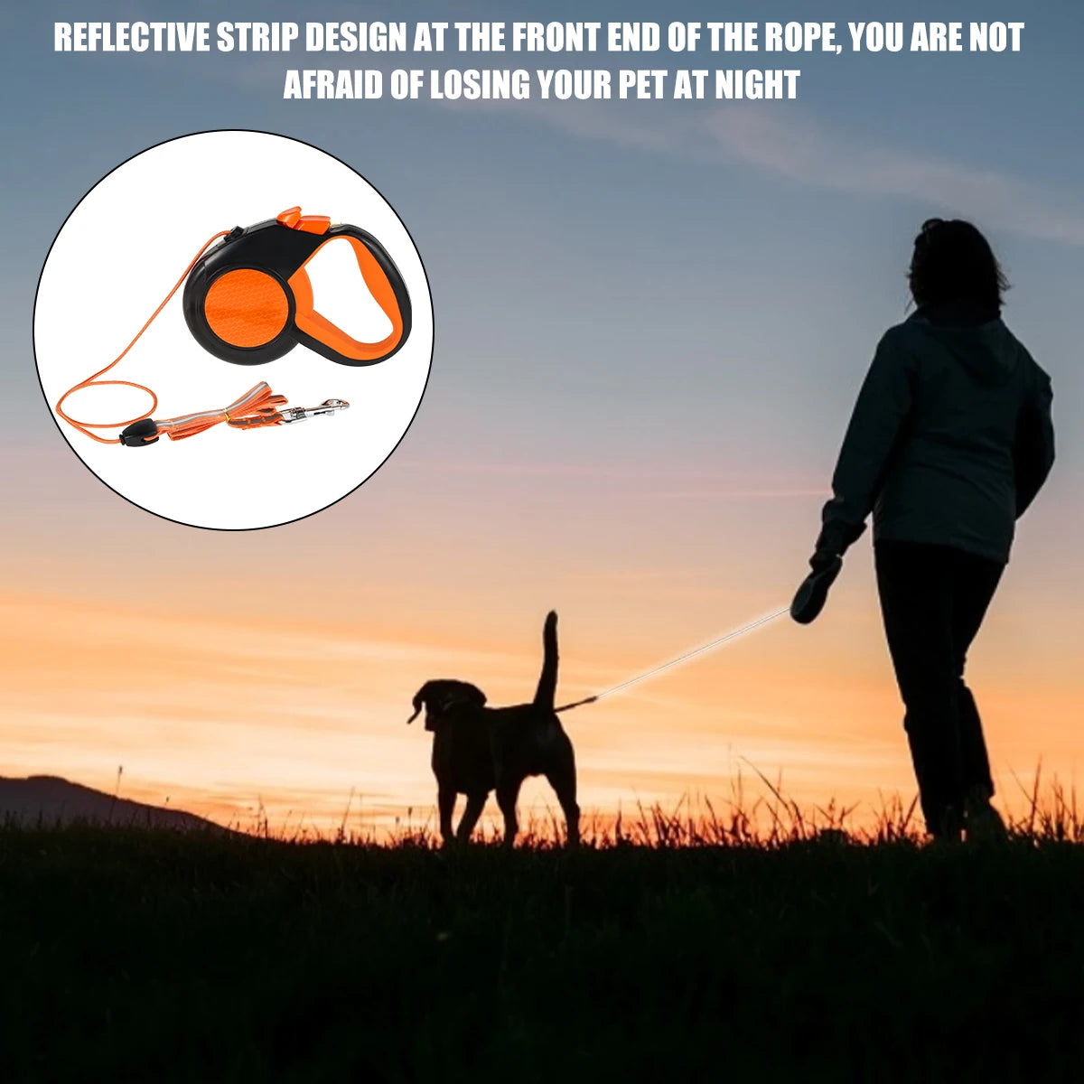8M Retractable Dog Leash Heavy Duty With Reflective Tape And Non Slip Handle