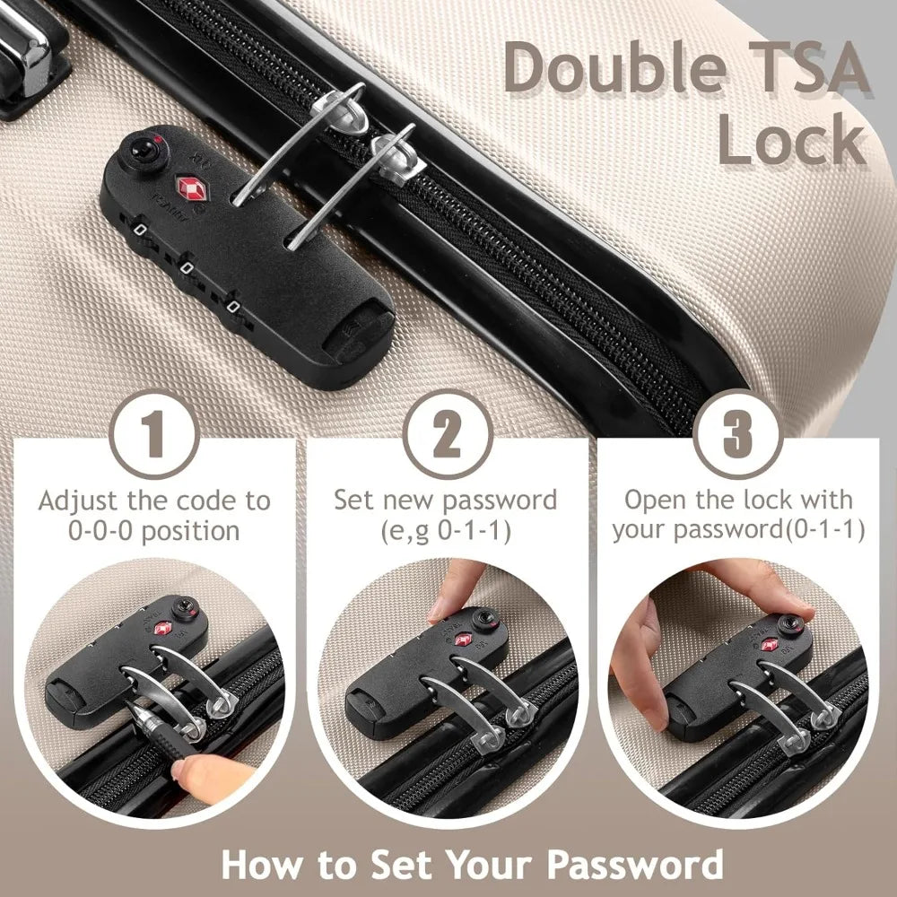 NONECN 3-Piece ABS Luggage Set With Spinner Wheels TSA Lock
