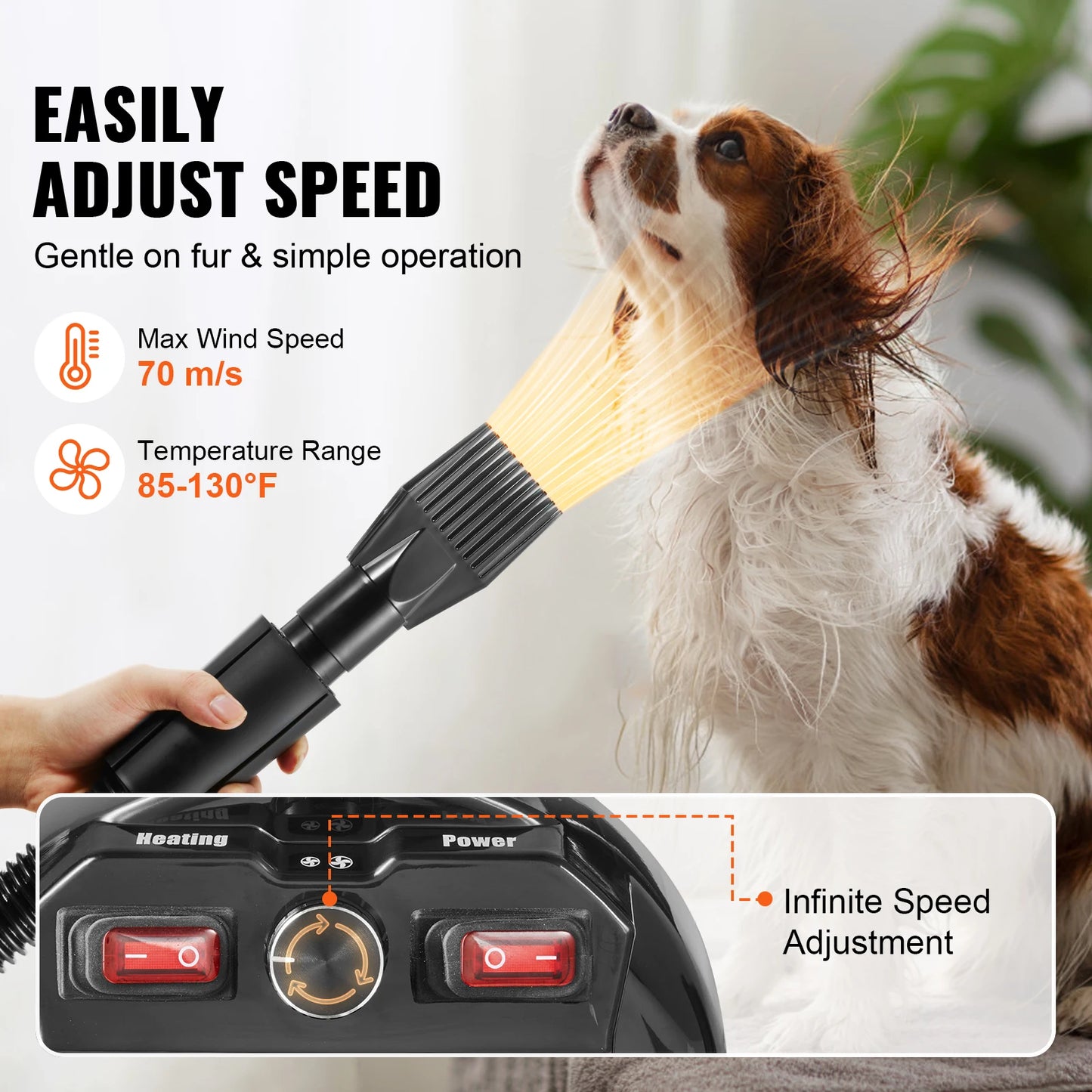 SucceBuy 2000W Dog Blow Dryer With Adjustable Speed And Nozzles