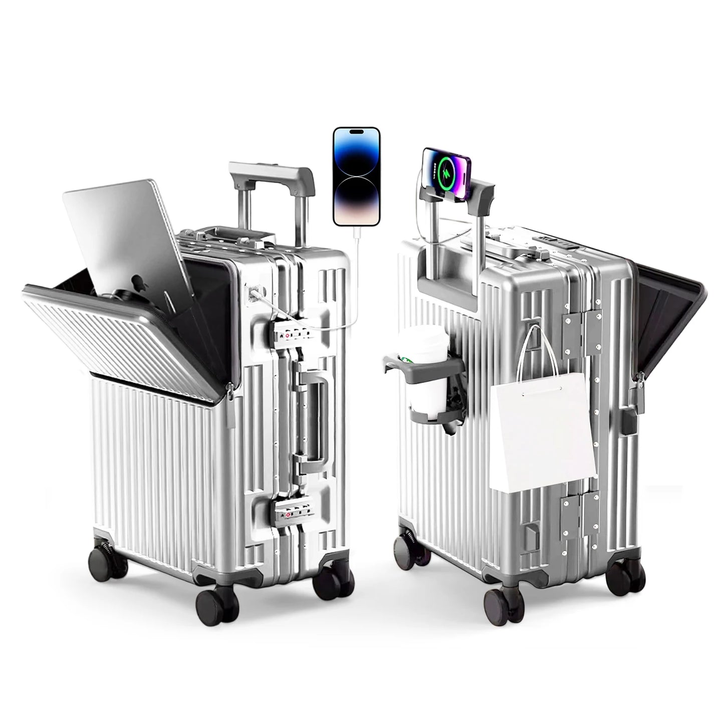 AIWEINY Lightweight Aluminum Frame Suitcase With 360 Wheels TSA Lock
