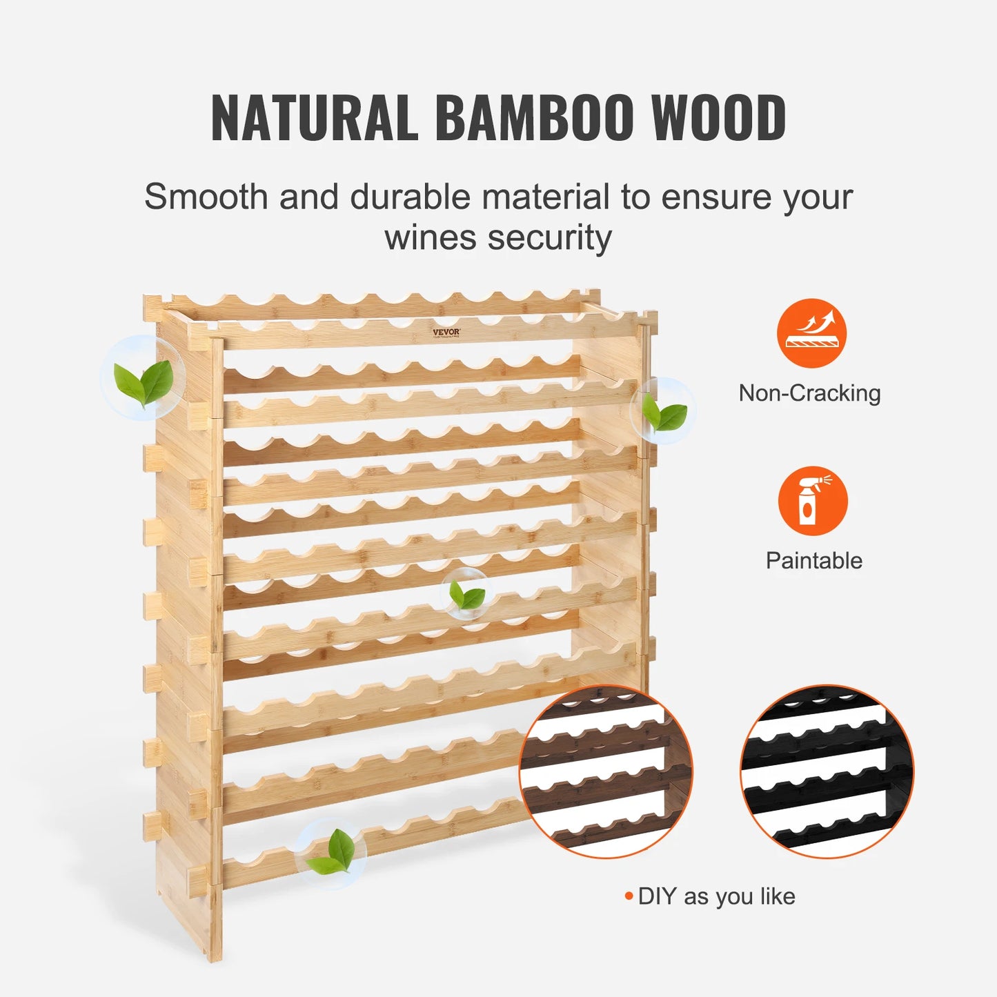 SucceBuy Bamboo Eight Tier Stackable Wine Rack Free Standing