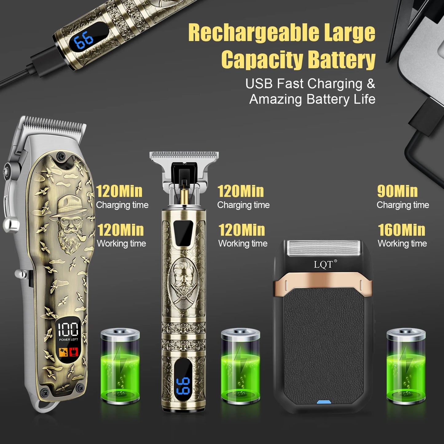 LQTElectric Cordless Hair Clipper For Men Beard Kit Electric Shaver