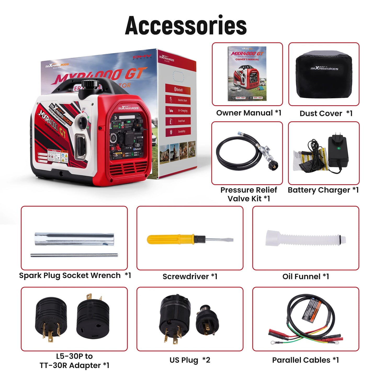 Maxpeedingrods 4KW Portable Dual Fuel Inverter Generator Bluetooth LPG