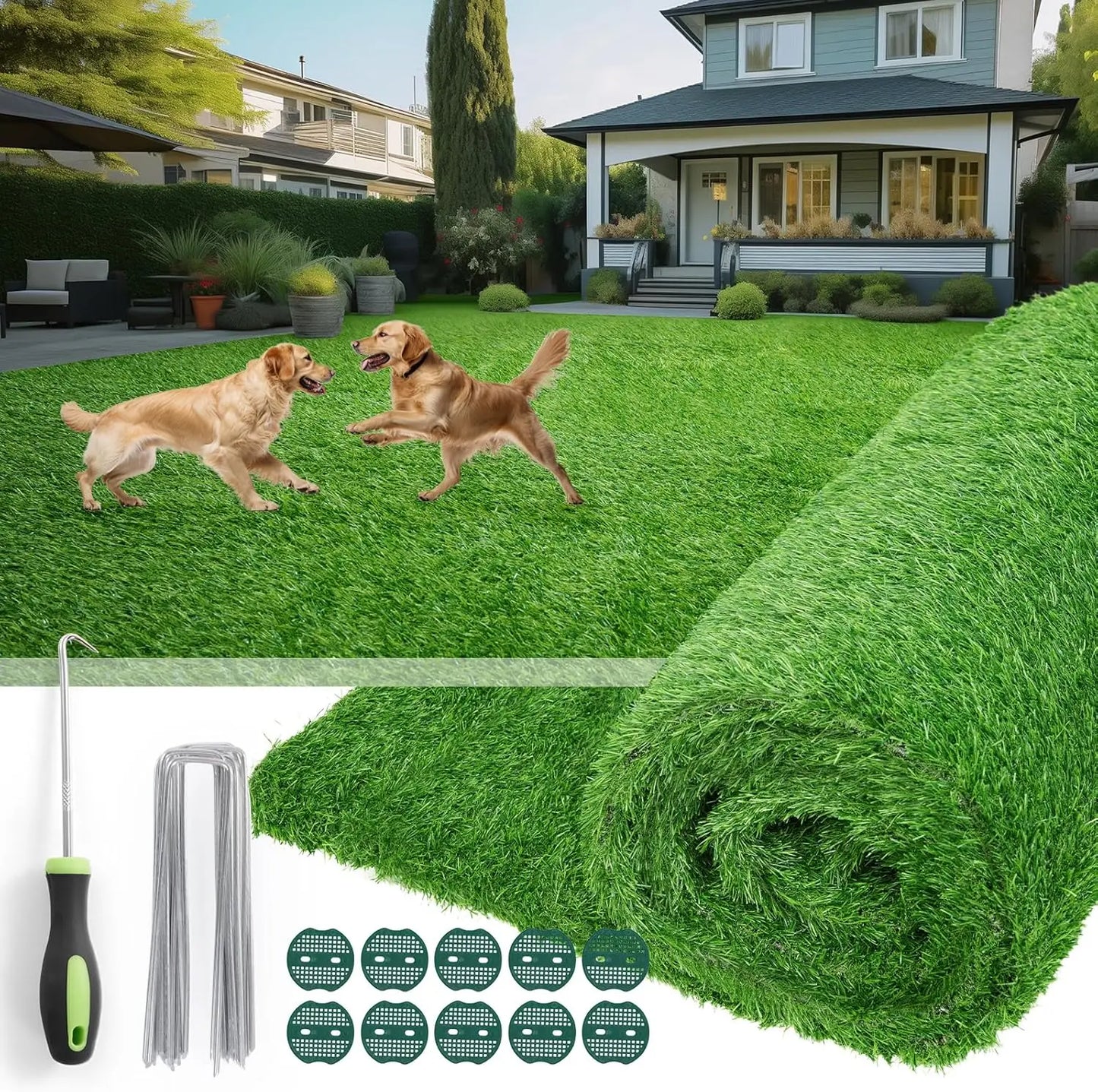 Realistic Artificial Turf Grass Mat With Drainage Holes Indoor Outdoor