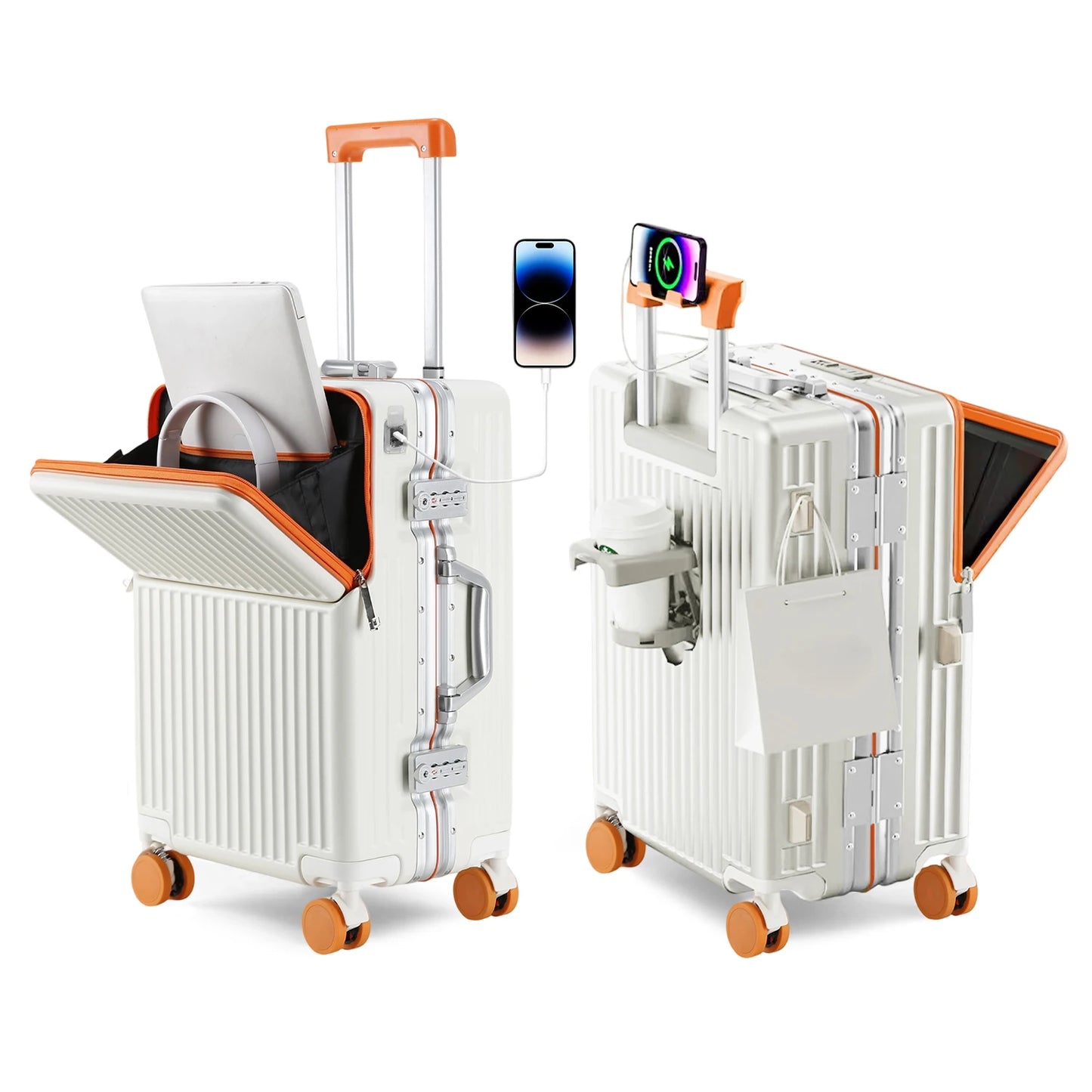 AIWEINY Lightweight Aluminum Frame Suitcase With 360 Wheels TSA Lock