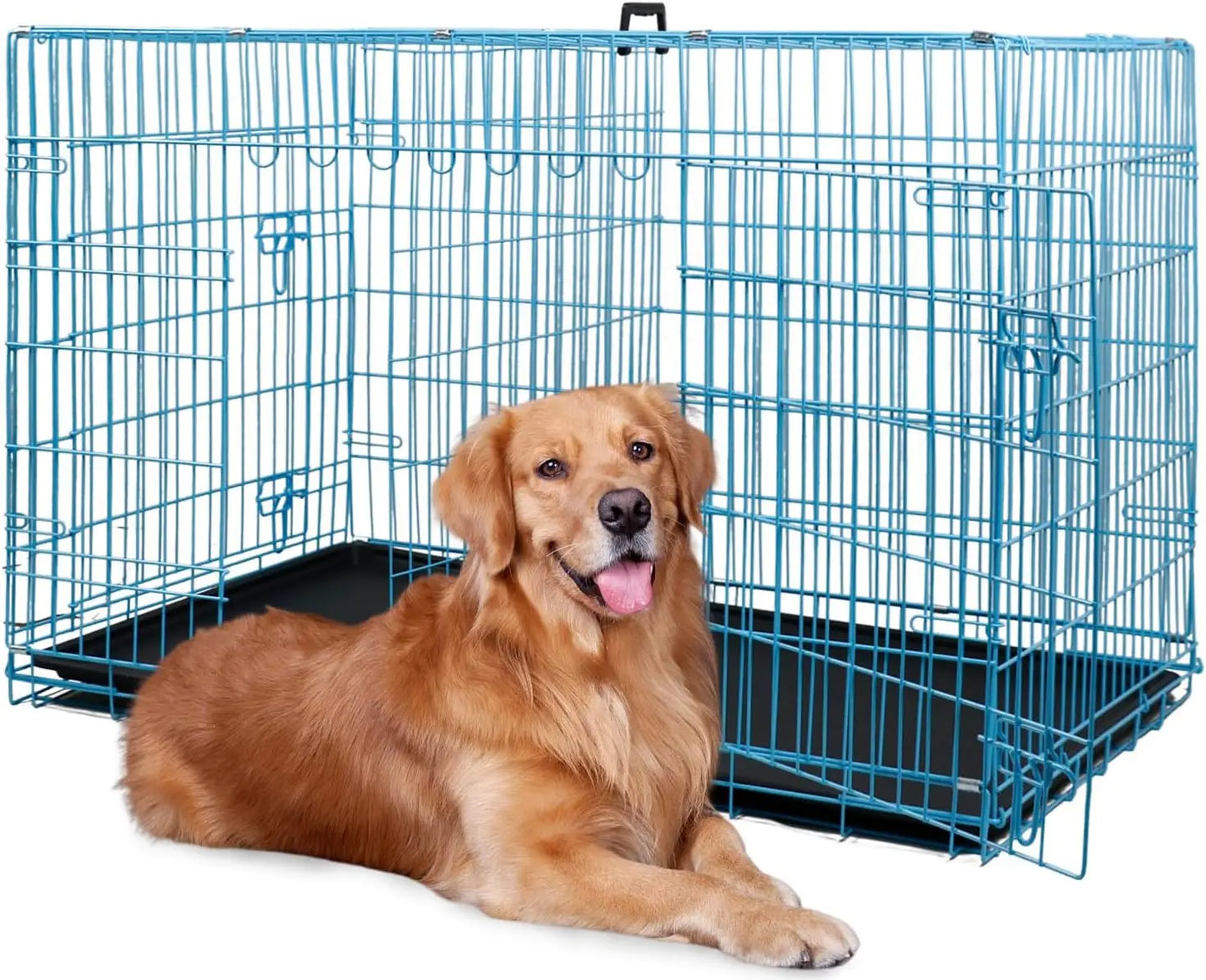 BestPet Dog Crate Foldable Metal Kennel With Double Doors And Leakproof Tray