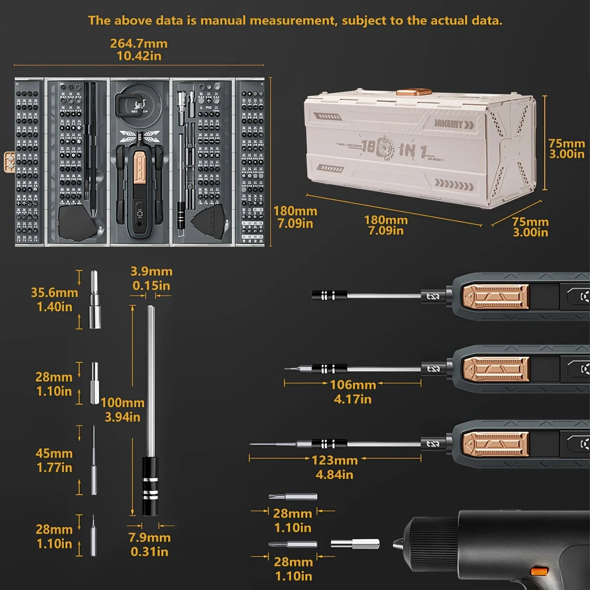 JAKEMY 180-In-1 Magnetic Screwdriver Set For Phones PCs Glasses