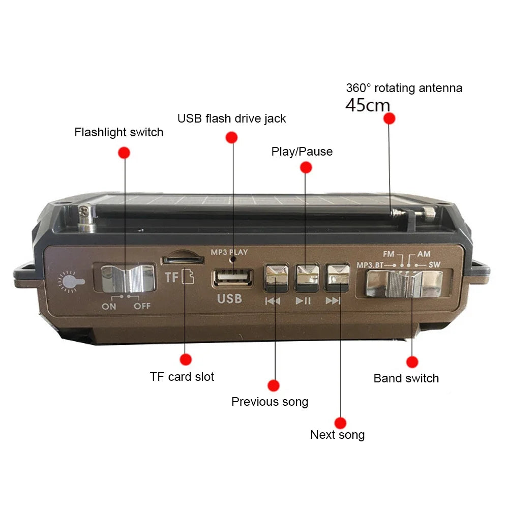 HOSPORT PX-777 Hand Crank AM FM Radio Solar Bluetooth Speaker