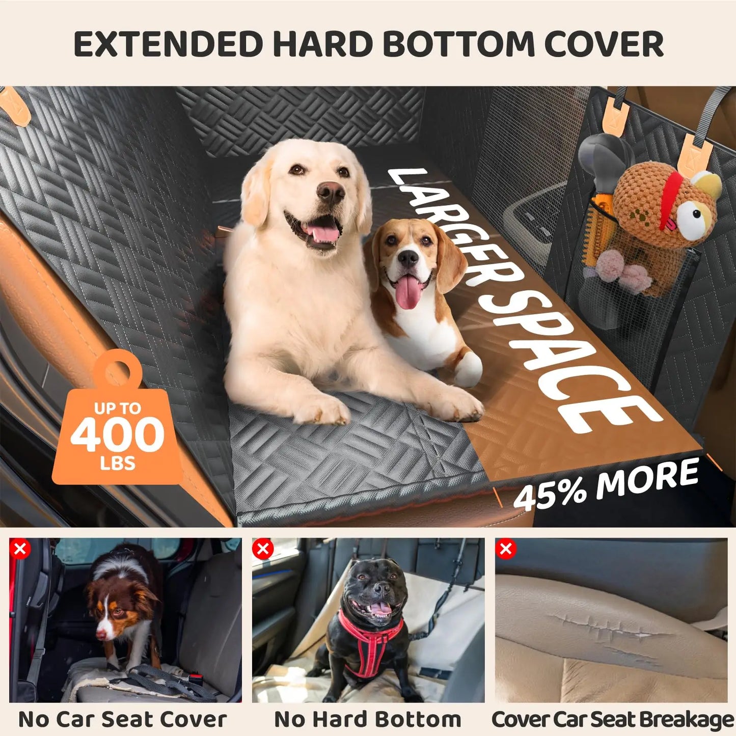 Rear Seat Dog Hammock Cover Hard Bottom Extender 400 Pound