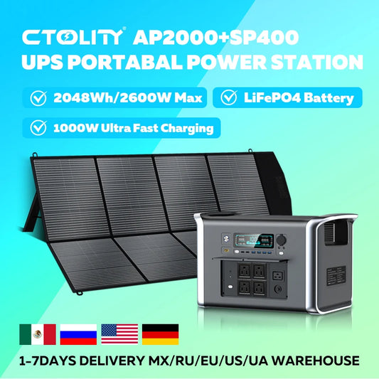 CTOLITY AP2000 2048Wh LiFePO4 Solar Generator 2400W Portable Power