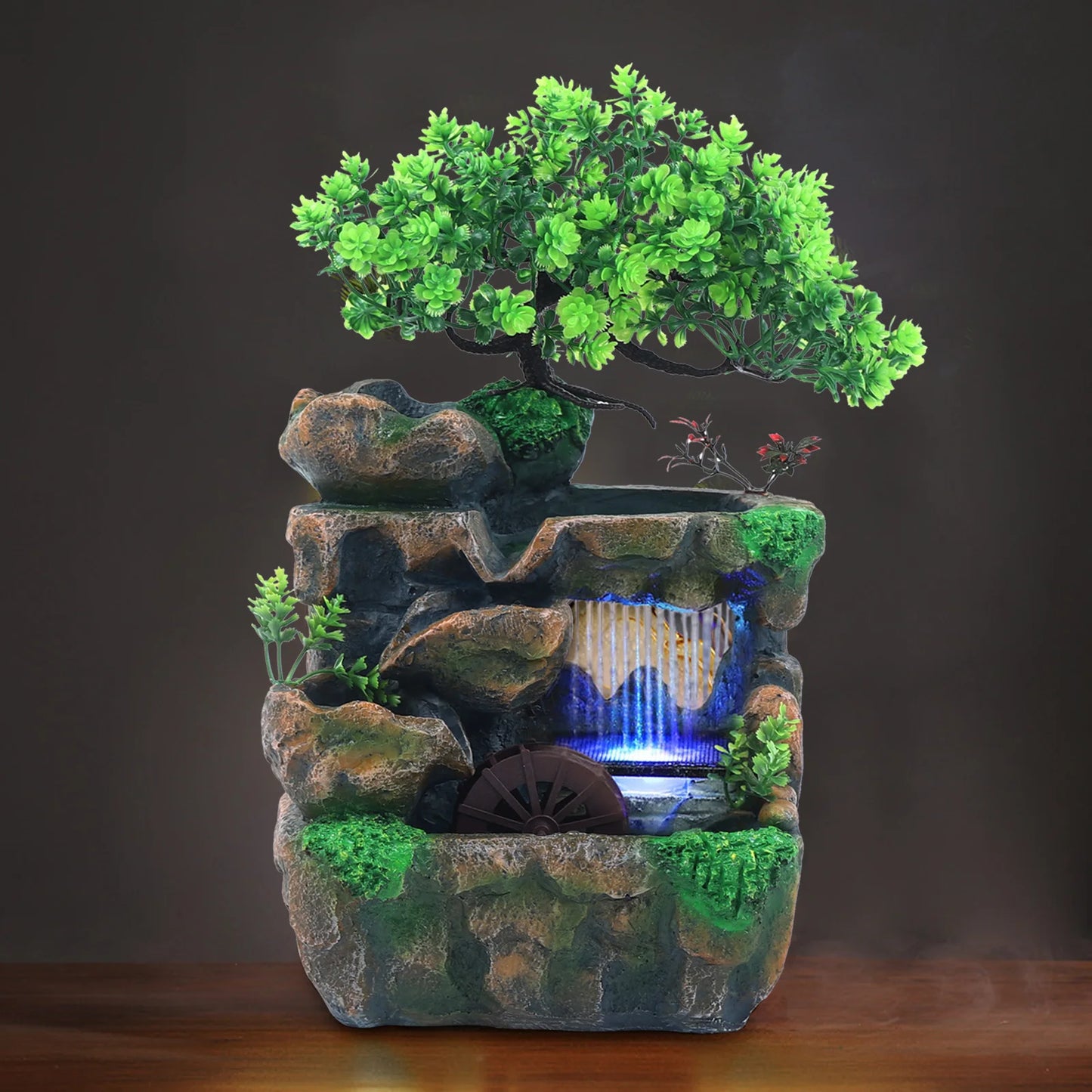 Indoor Room Fountain Waterfall Desktop Decor With Color Changing LED Lighting