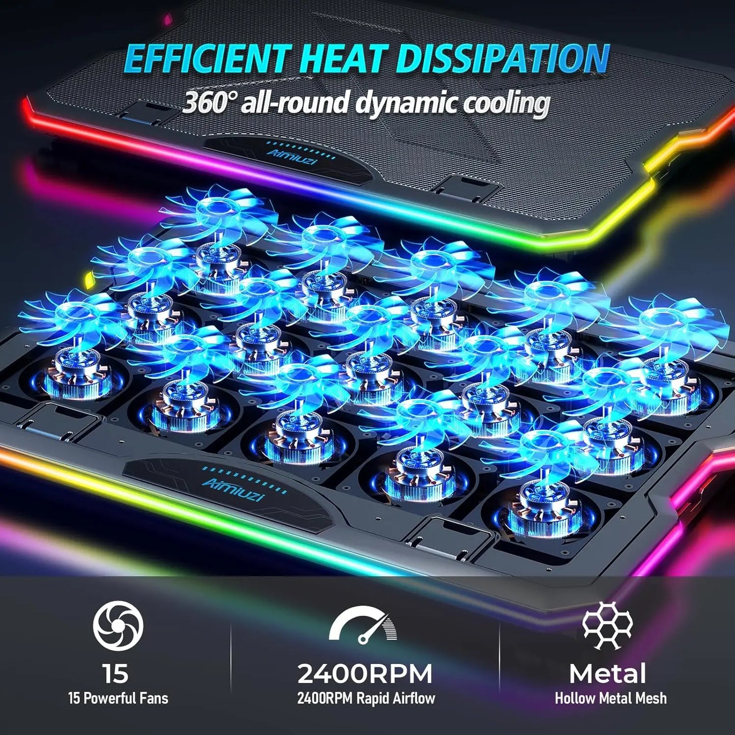 XMSJ Gaming Laptop Cooling Pad Featuring 15 Quiet Fans