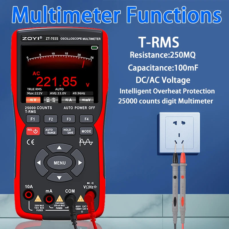 ZOYIDIY ZOYIZT-703S 3-In-1 Handheld Dual Channel Oscilloscope Multimeter 50MHz