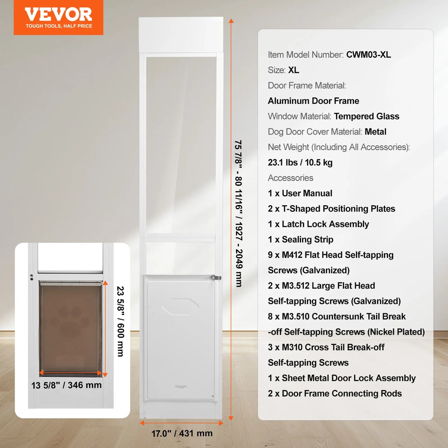 SucceBuy Sliding Glass Dog Door Aluminum Frame For Pets