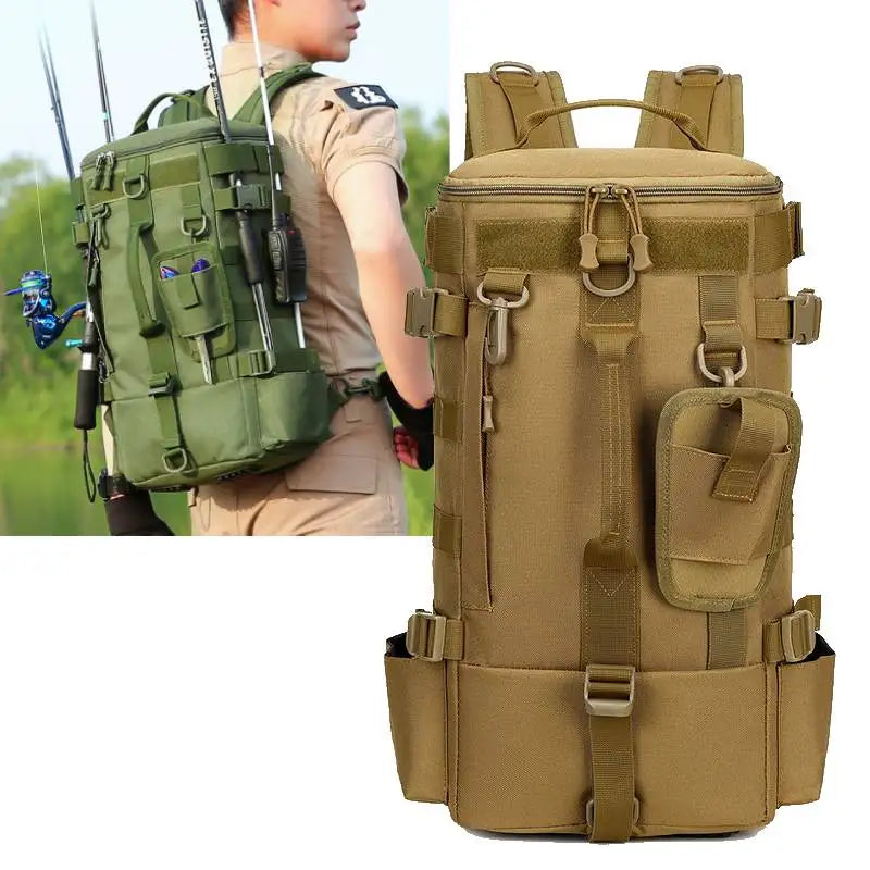Scione Tactical Fishing Backpack With Rod Holders And Storage