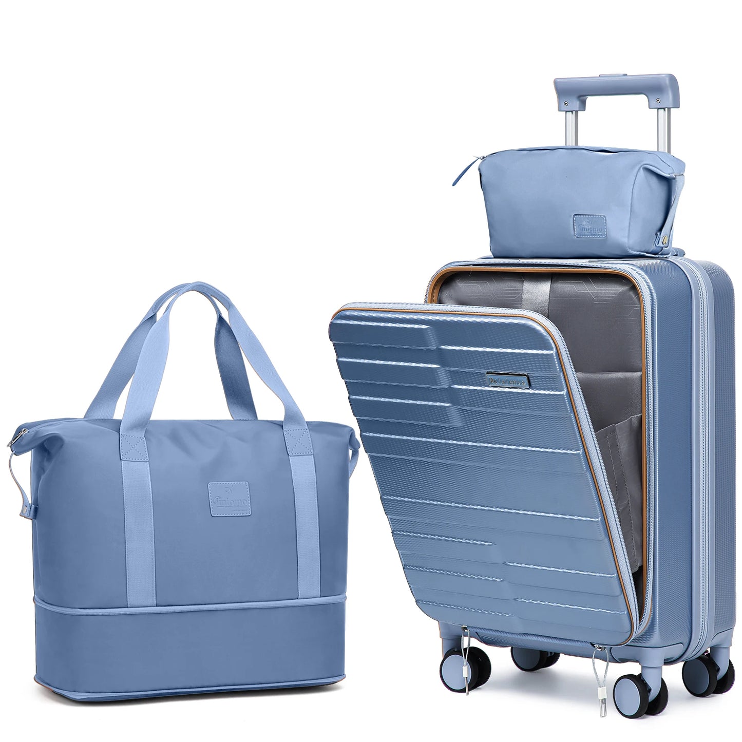 JoywayCN 3 Piece Luggage Set Front Opening Travel Suitcases Cup Holder TSA Lock