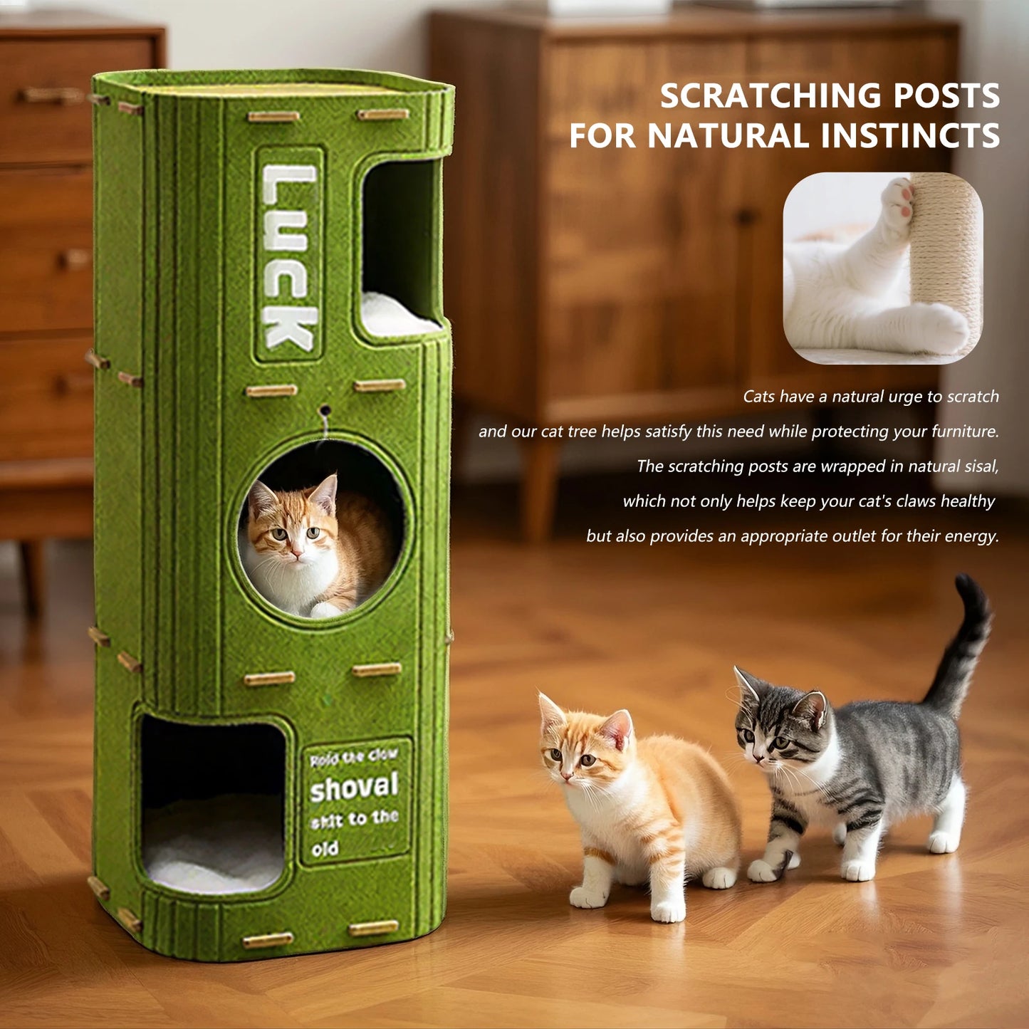 NONECN Three Story Felt Cat Tree With Scratching Posts Cave