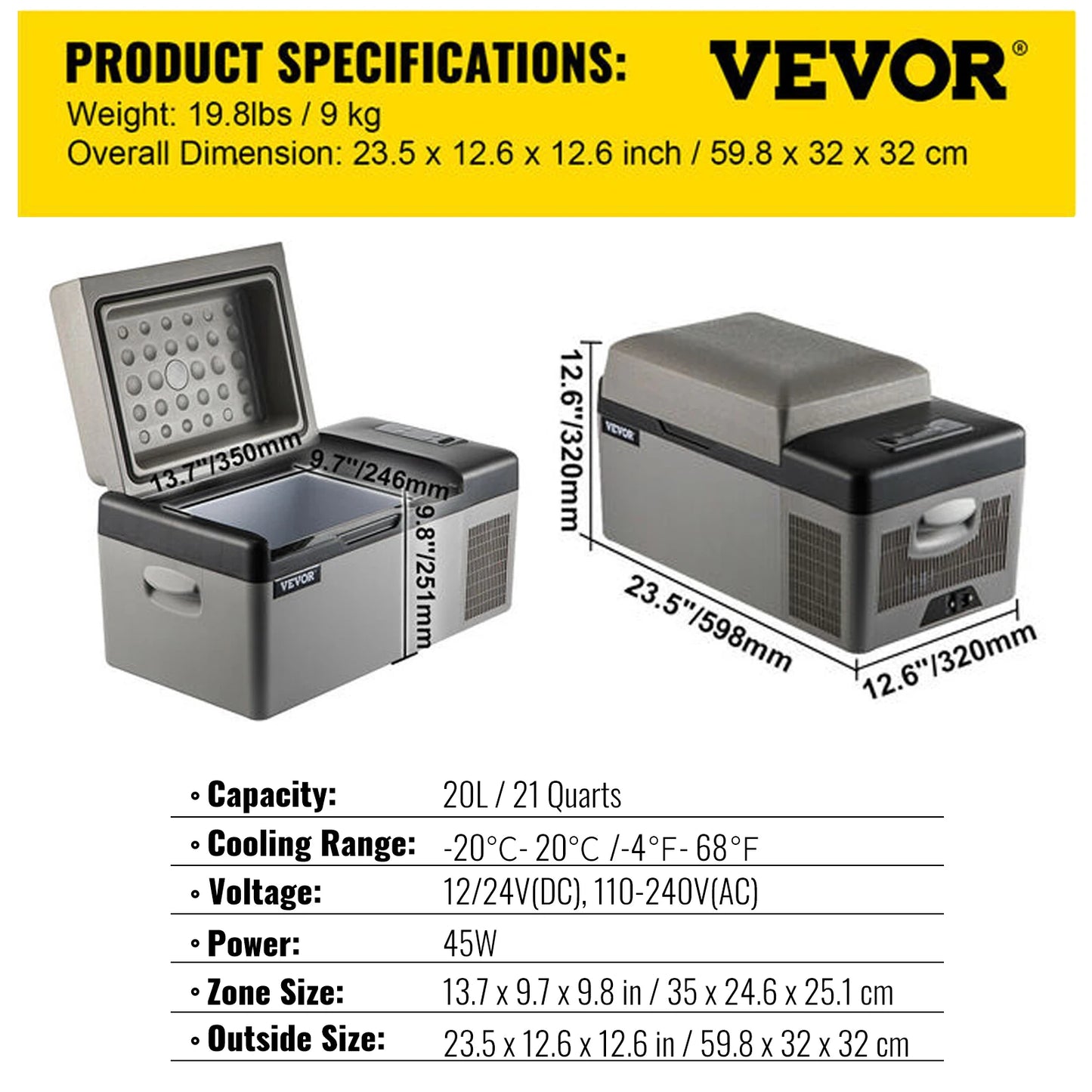 VEVOR Car Refrigerator Portable Compressor Cooler Mini Fridge