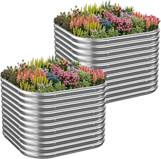 2 Pack Galvanized Steel Raised Garden Beds Vegetables And Flowers