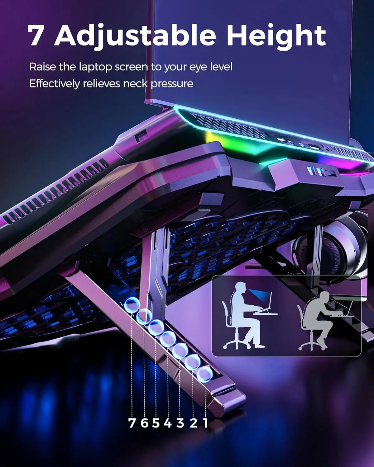 XMSJ Gaming Laptop Cooling Pad With 8 Fans RGB Stand