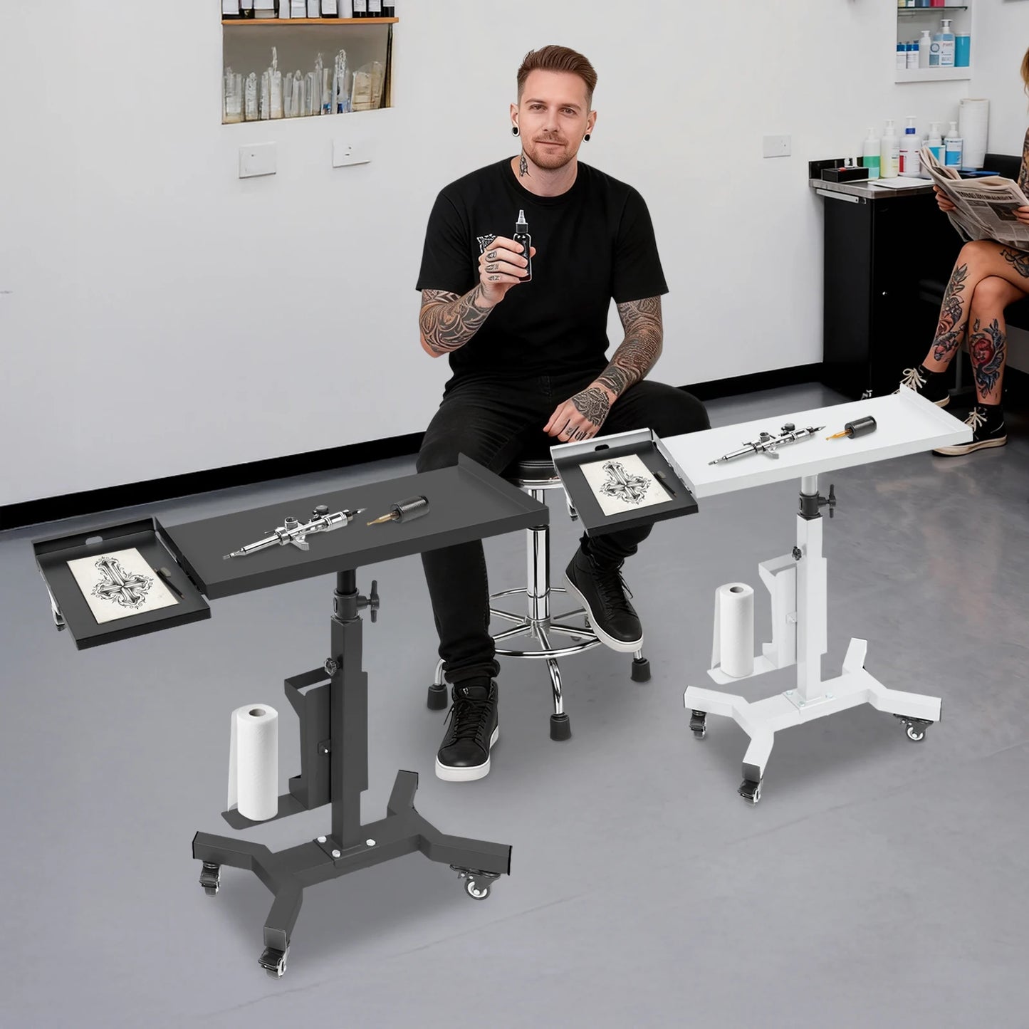 Tattoo Tray Cart On Wheels Folding Hand Truck Mobile Workstation