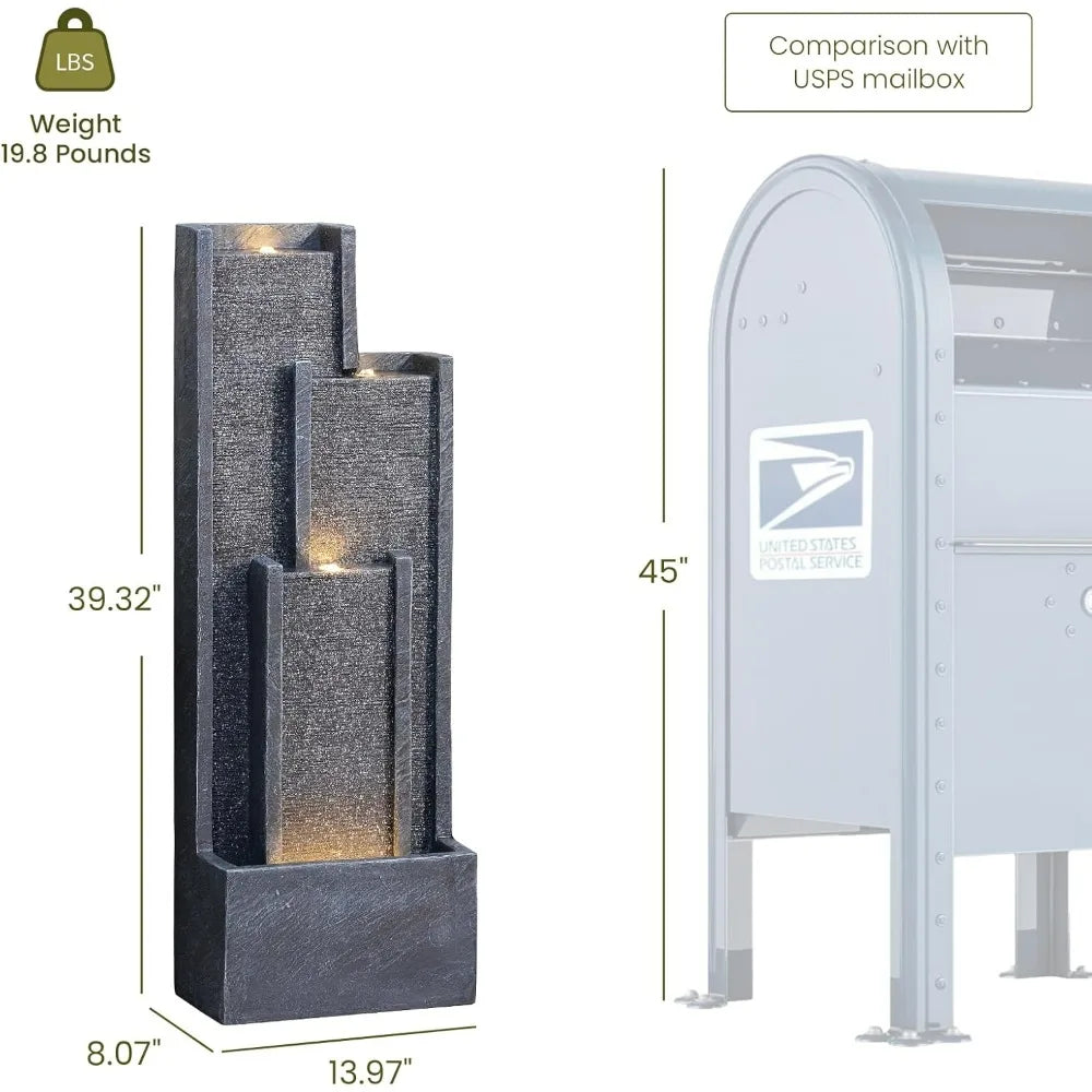 Takamota Modern Outdoor Water Fountain With Lights and Pump