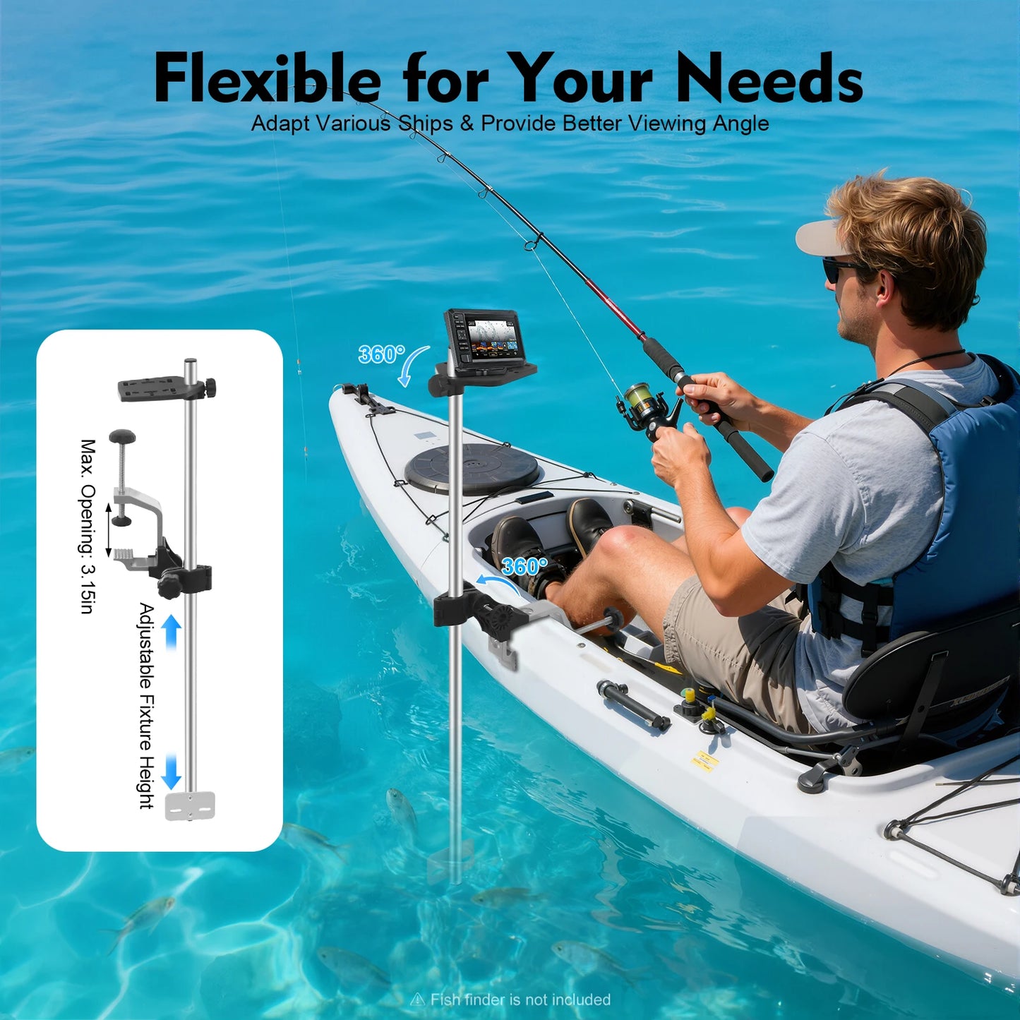 Universal 360 Degree Rotating Transducer Pole Mount For Boat Kayak