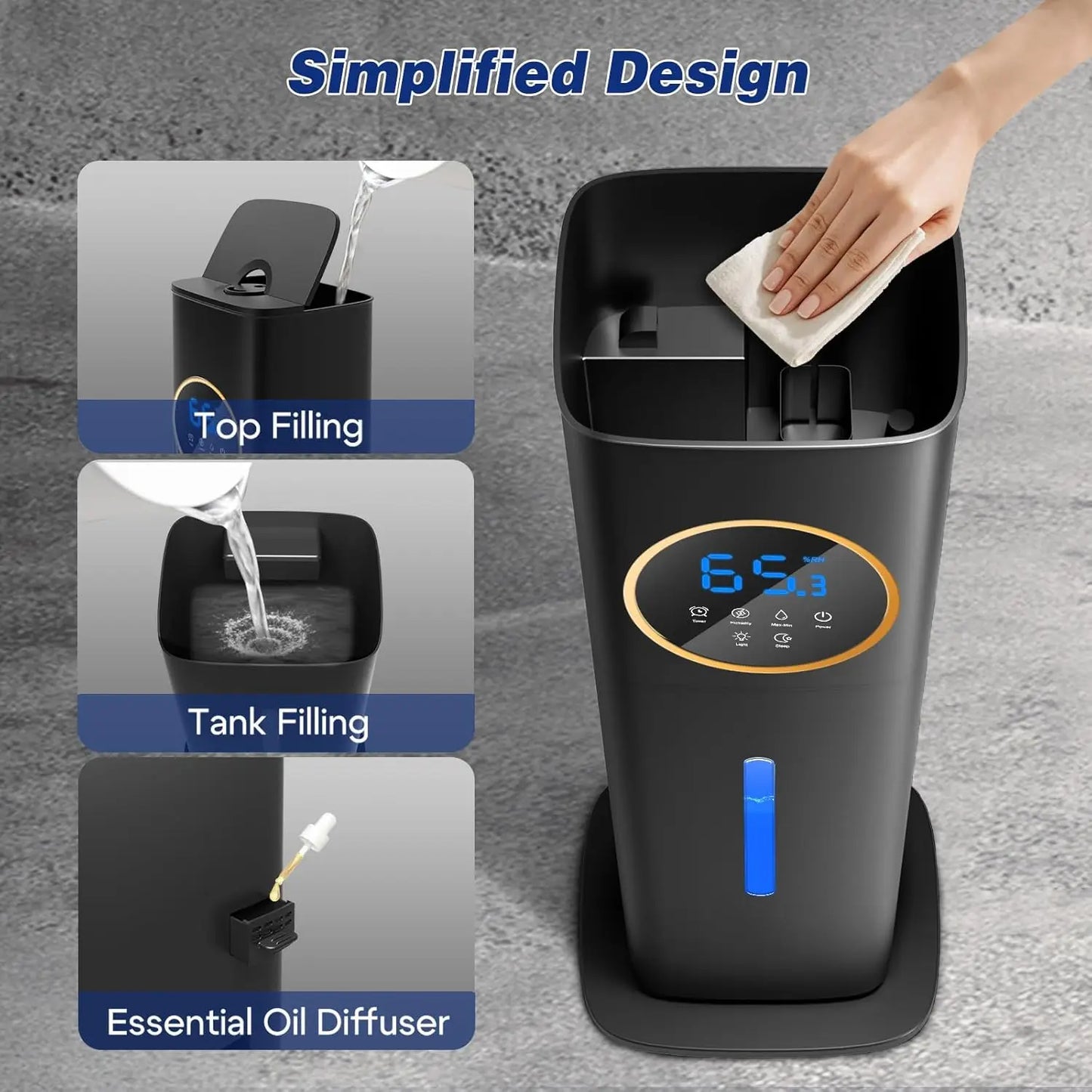 LISM Humidifier For Bedroom Large Room Top Fill With Essential Oil Diffuser