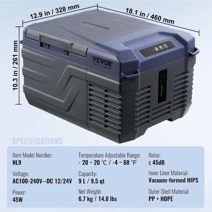 XMSJ 12V Car Refrigerator Portable 9L Single Zone Freezer